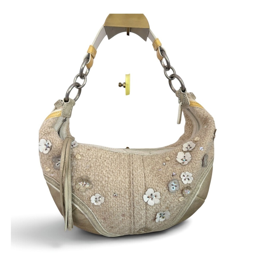 Coach Soho Tweed Small Hobo 10069 Sequin Floral Leather Bag 2006 Rare